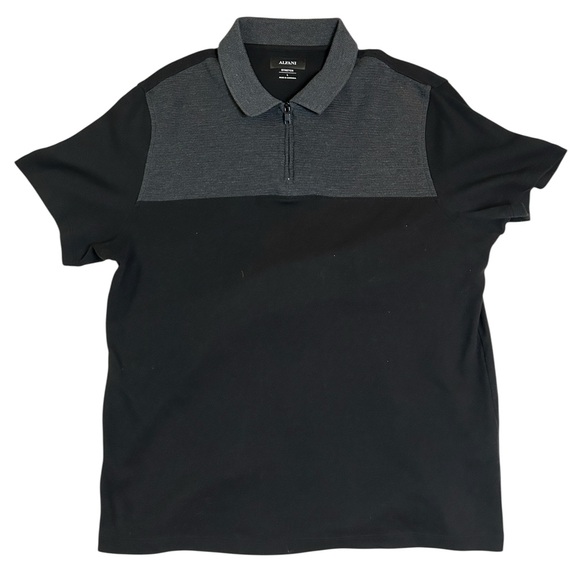 Alfani Men's Two-toned 1/4th Zip Black and Gray Polo Short Sleeve Shirt | Large - Picture 1 of 9